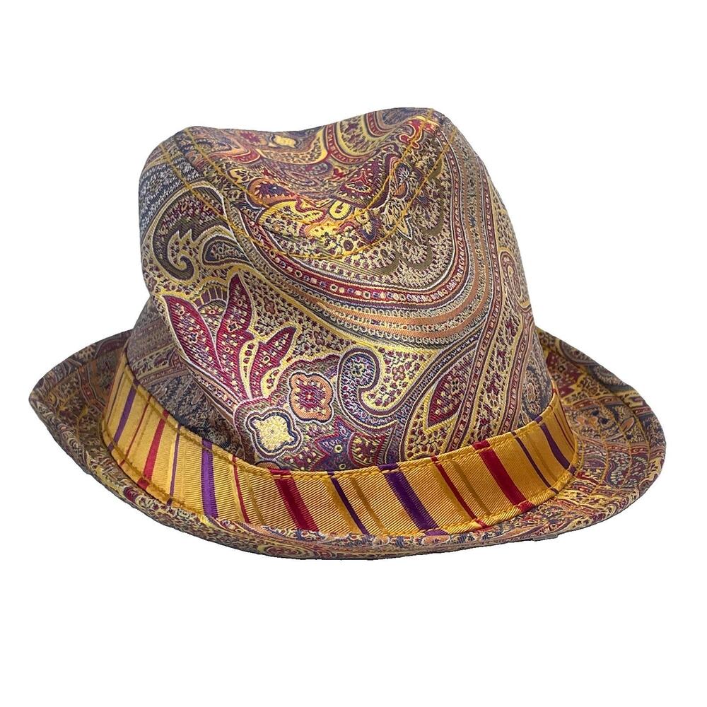 Robert Graham Men’s Paisley Striped Fedora Hat Gold Red Purple Blue L/XL